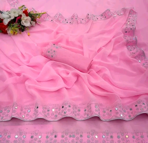 Women Pink Georgette Full Stone Work Saree 
