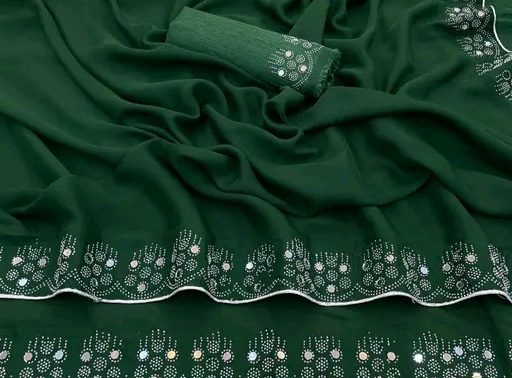 Women Green Georgette Full Stone Work Saree 